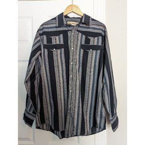 Bit & Bridle Western Shirt Men's XL Gray Black Stripe Pearl Snap Long Sleeve